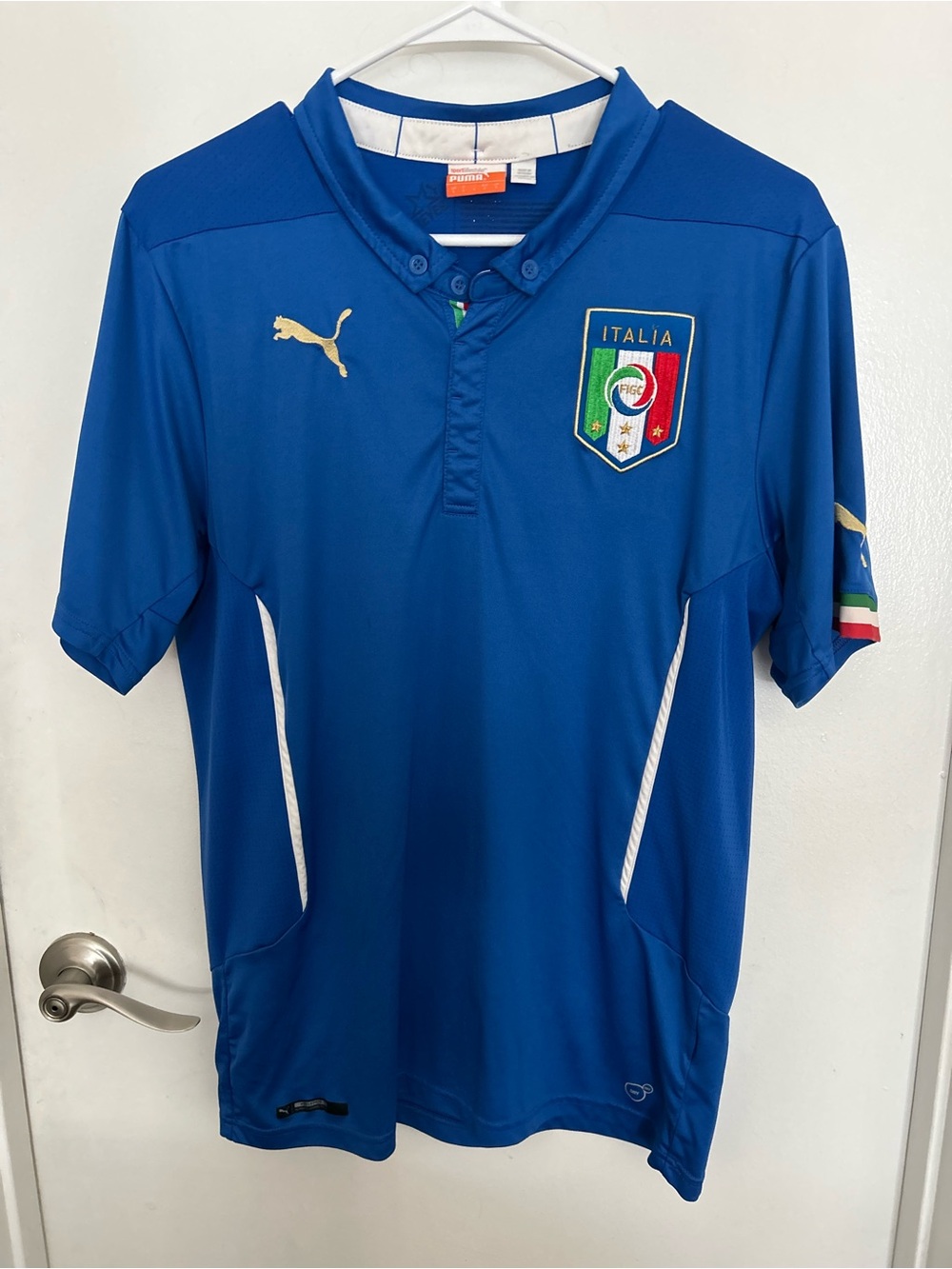 Puma Blue Italy National Team Youth Soccer Top with Gold Puma Logo